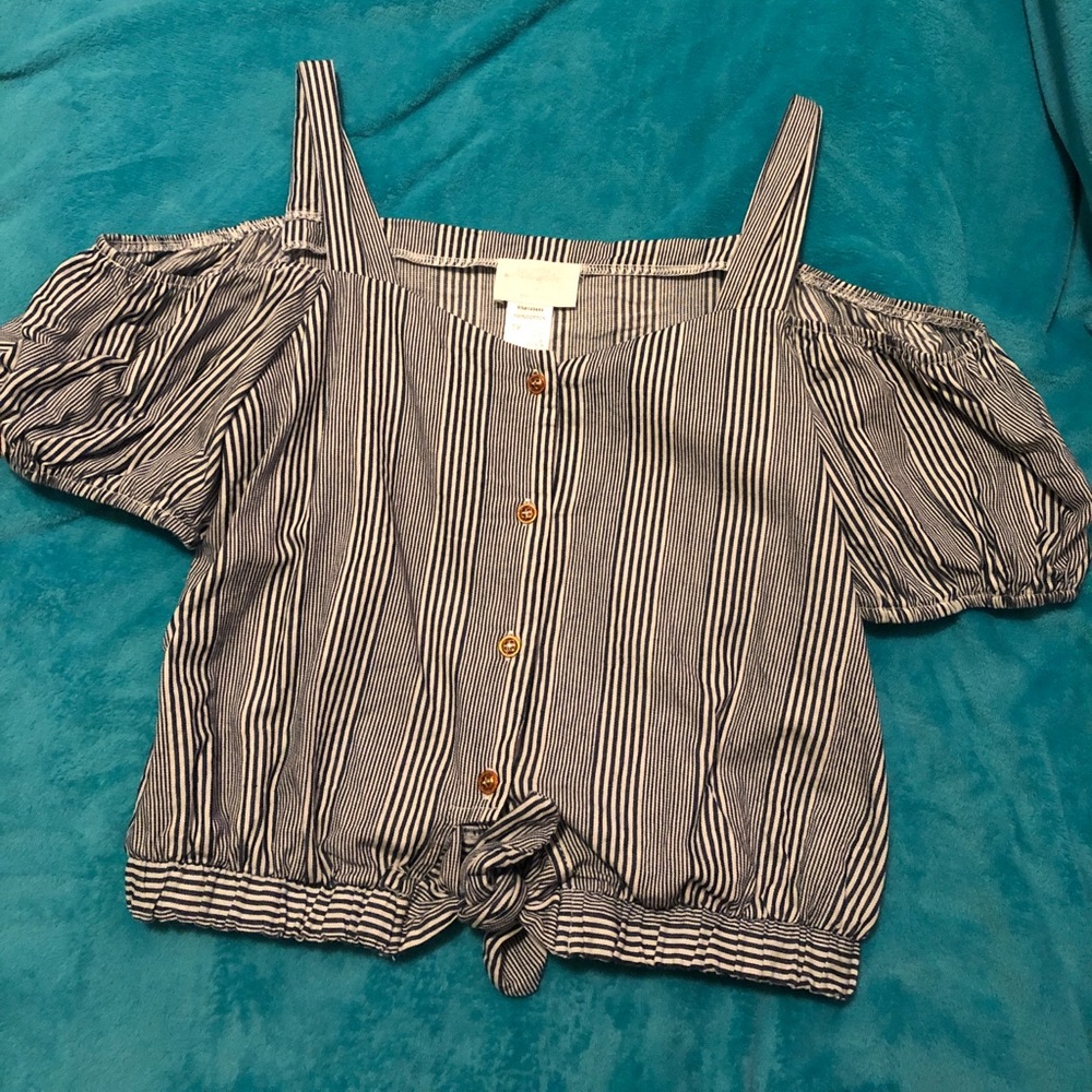 Navy Blue and White Striped Blouse